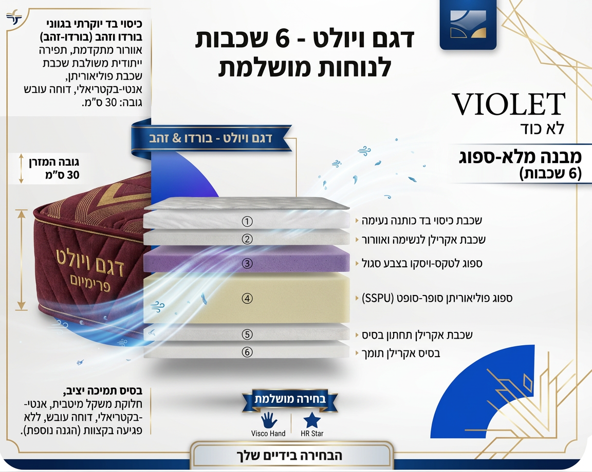 תרשים מפרט רשמי — ויולט: שכבות, גבהים וחומרי גלם